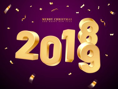 Golden 2019-2018 happy new year and merry christmas clipart