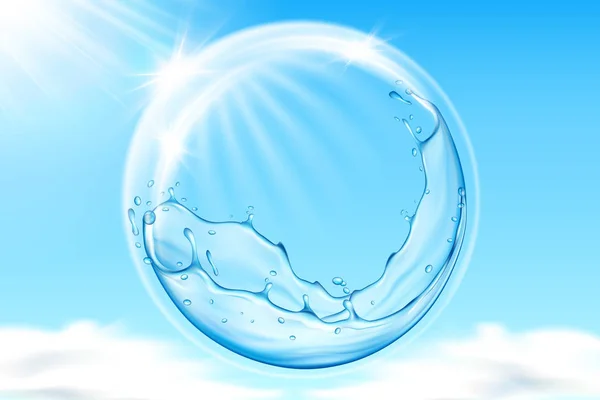 Burbuja de agua en el cielo reflejando rayos de sol — Vector de stock