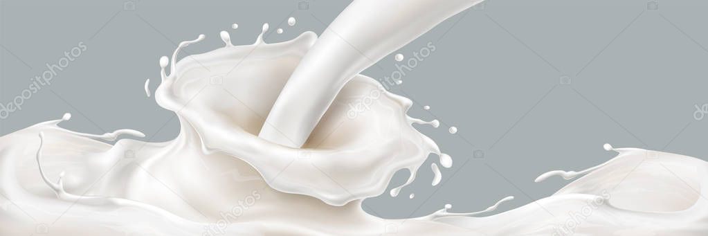 Pouring milk with 3d spatters or falling yogurt
