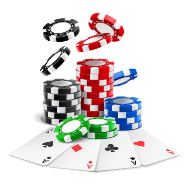 Aslar gerçekçi casino chipi olarak kartlar yalan