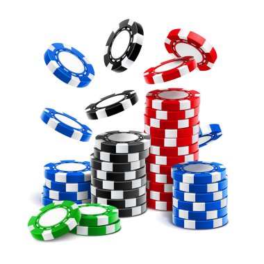 Düşen casino fişi veya simgeleri kumar yığını