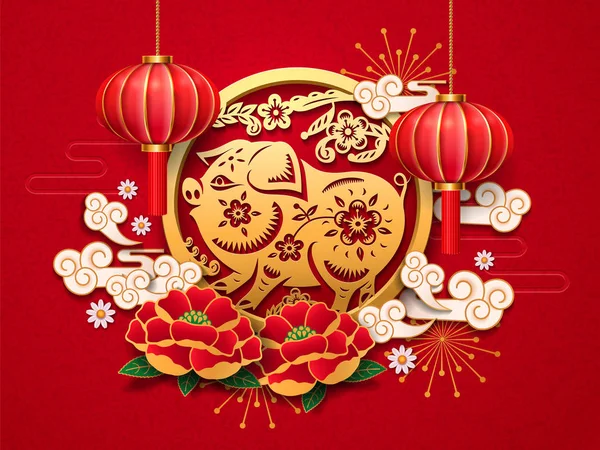 Китайський Зодіак свиня знак для нового року привітання — стоковий вектор