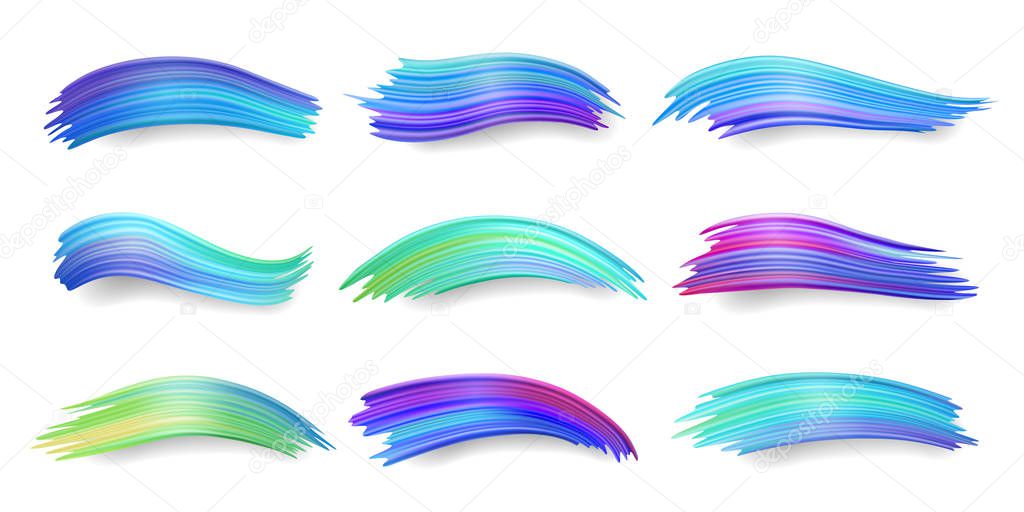 Set of isolated colorful gradient brush strokes