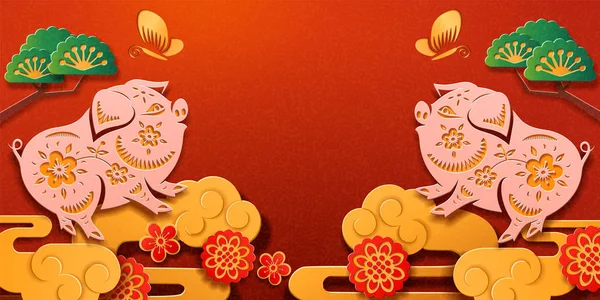 Happy 2019 Chinees Nieuwjaar met varken sterrenbeeld — Stockvector