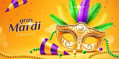 Mardi gras maskeli balo maskesi ile banner geçit töreni