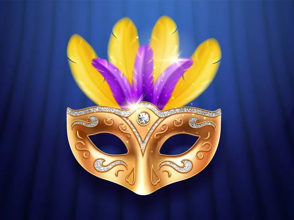 Красочные перья маскарад, карнавал, праздничная маска — стоковый вектор