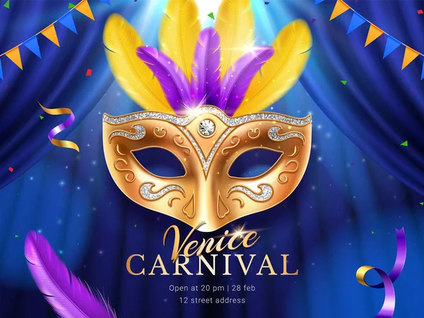 Karnaval maskesi, mardi gras geçit afiş — Stok Vektör