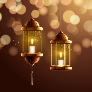 Glowing fanous or vintage fanoos, hanging lantern clipart