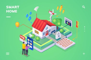 Akıllı telefon, izometrik görünüm tarafından kontrol akıllı ev