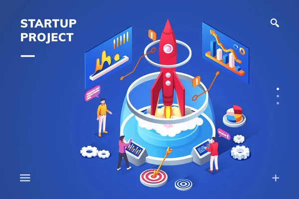 Página de destino isométrica para el proyecto de startup — Vector de stock