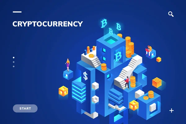 Cryptocurrency és blockchain banner, crypto pénz — Stock Vector