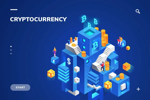 Cryptocurrency en blockchain banner, cryptogeld — Stockvector