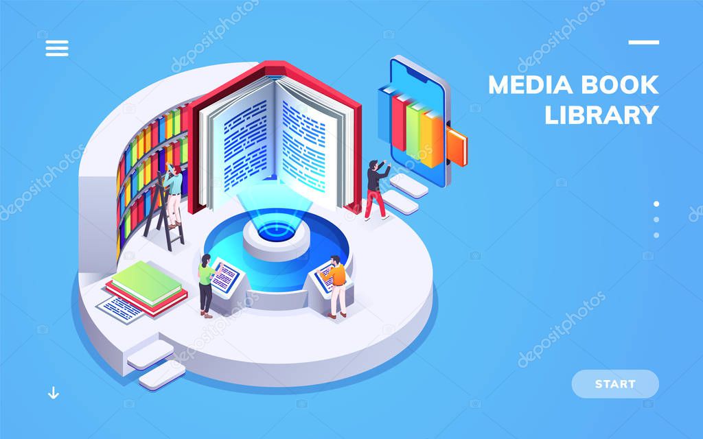 Isometric view on digital school or university library