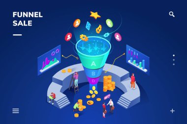 Satış hunisi üreten satış ile isometrik oda