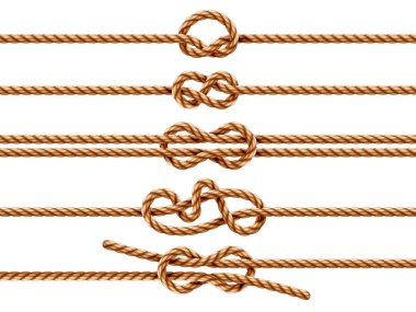 Set of isolated ropes with different knot types clipart