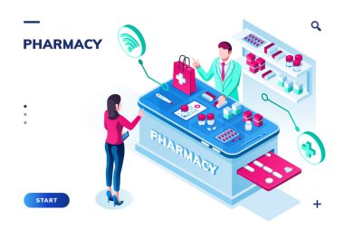 Online eczanede hap sipariş eden kadın. Eczane
