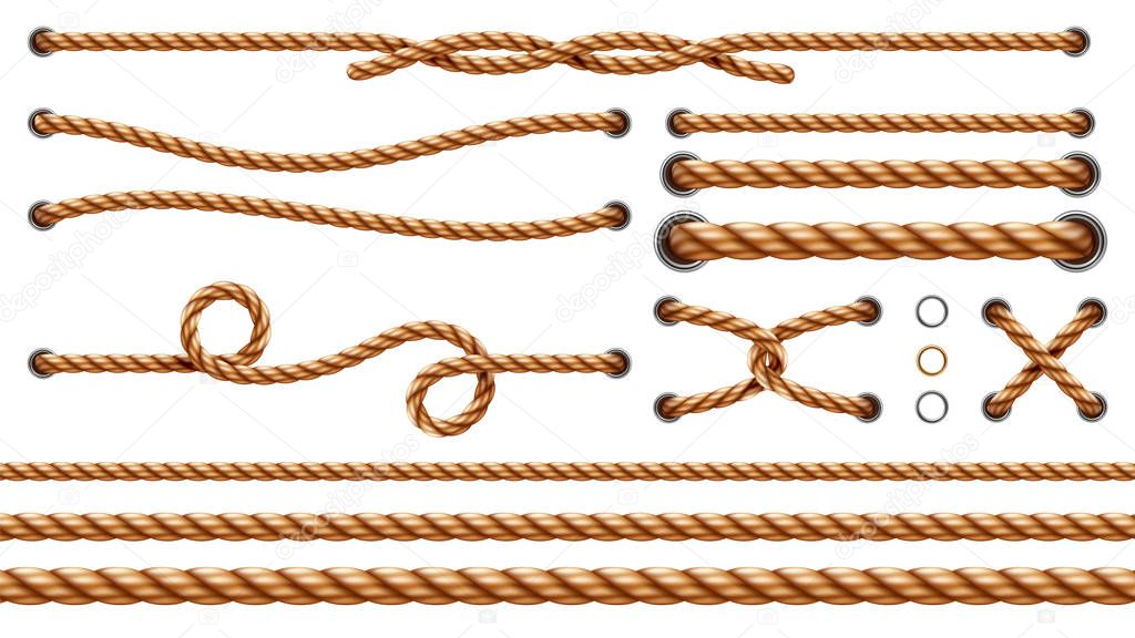 Set of isolated straight ropes and tied strings