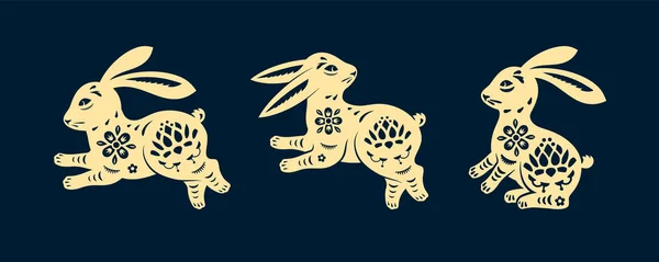 Set di conigli isolati in stile taglio carta — Vettoriale Stock