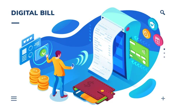 Écran de paiement de facture isométrique, paiement numérique — Image vectorielle