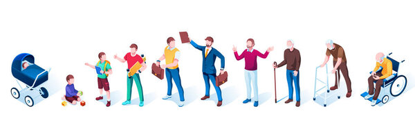 Набор изолированных людей в стадии старения, возрастной рост
