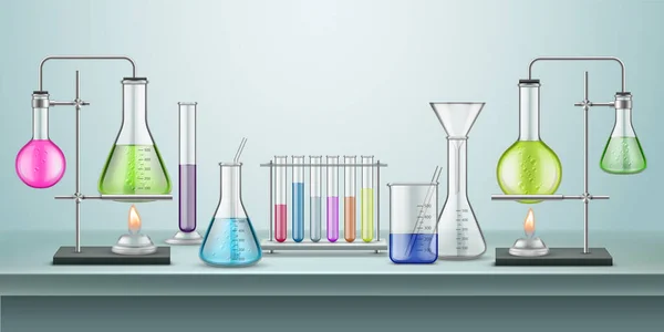 Laborkolben mit Rohren. Chemielabor — Stockvektor
