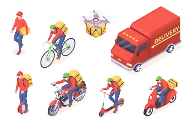 Delivery service transport courier isometric icons — Stock Vector