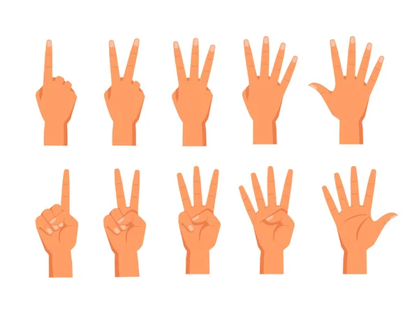Uppsättning vektorhänder som visar antalet fingrar — Stock vektor