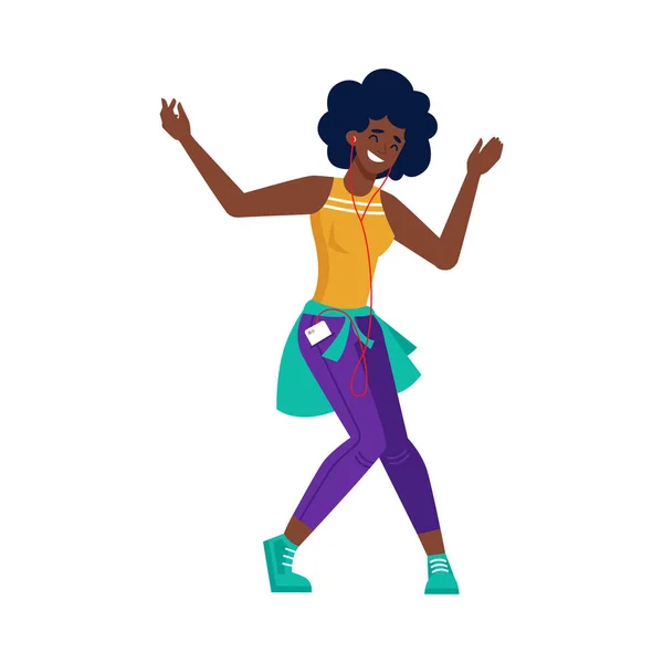Μαύρο κορίτσι ακούστε μουσική, χορό, Αφροαμερικανός — Διανυσματικό Αρχείο