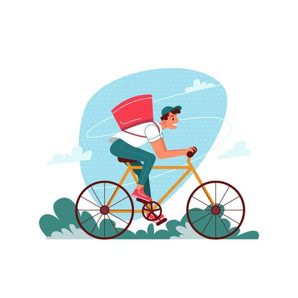 Entrega mensajero en bicicleta con pedido de paquetería — Vector de stock