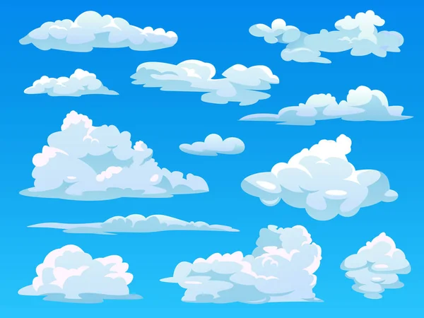 Gökyüzündeki bulutlar, kabarık bulutlu çizgi film arkaplanı — Stok Vektör