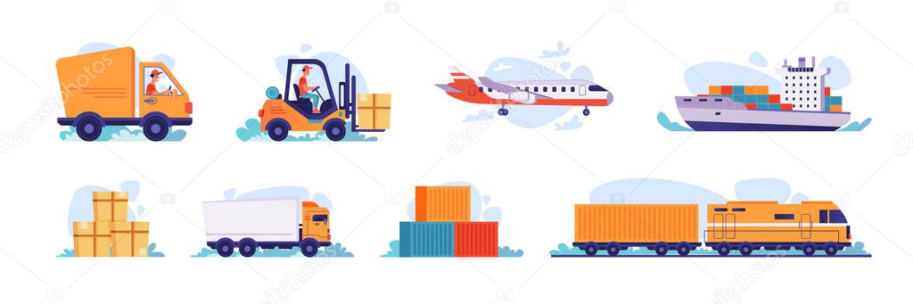 Delivery logistics transport, car truck and plane