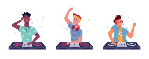 DJ chicos de diferentes nacionalidades Africano, Latino — Vector de stock