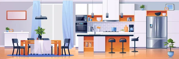 Fondo interior de la cocina, muebles para el hogar modernos — Vector de stock