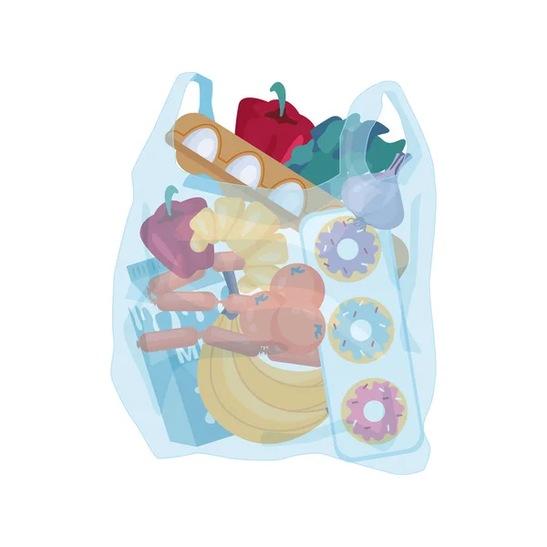 Cellophane sac transparent en plastique avec épicerie — Image vectorielle