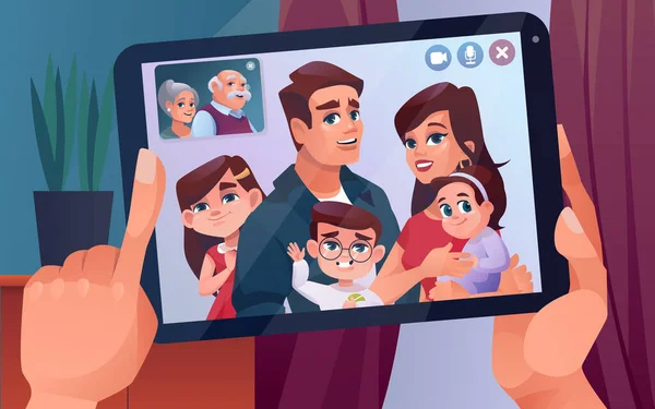 Appel vidéo chat familial sur tablette avec les parents — Image vectorielle