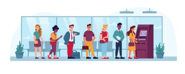 Bankamatik kuyruğunda, insanlar bankada, bankada kuyruktalar.