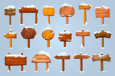 Snow sign pillars set isolated signboards pointers clipart