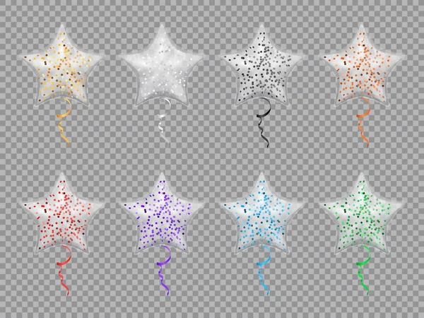 Globos transparentes en forma de estrella con juego de destellos — Archivo Imágenes Vectoriales