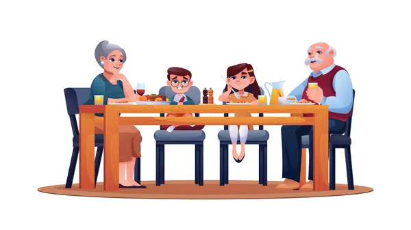 Enfants et grands-parents à table profitent du dîner — Image vectorielle