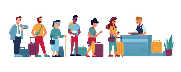 Queue de l'aéroport, contrôle des passeports ou réclamation des bagages — Image vectorielle