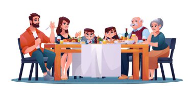 Büyük aile bayram yemeğinde yemek ve içkiden hoşlanır.