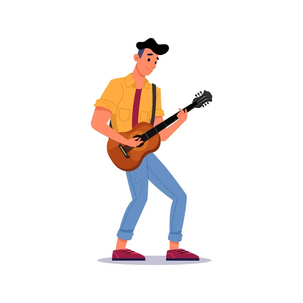 Man playing guitar, guitarist, string instrument — Stock Vector