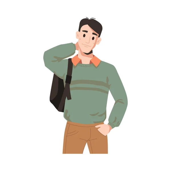 Hombre en suéter con mochila aislado estudiante masculino — Vector de stock