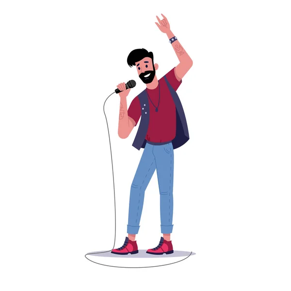 Szólista, karaoke énekes mikrofonban énekel, dalol — Stock Vector