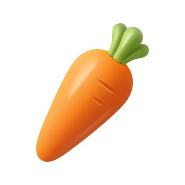 Yeşil yapraklı çıtır havuç. Vektör 3 boyutlu izole edilmiş sebze yemeği ikonu. Salatalar ve taze yemekler için lezzetli sebzeler. Çiftlik veya dükkandan organik ve doğal eko ürünleri