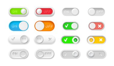 Düğmeler ve düğmeler, işaret lambalarıyla ayarlandı. Vektör izole edilmiş gerçekçi güç, onay ve engelleme, sıfırlama ve mod değişimleri. Endüstriyel UI, kontrol panelleri veya donanım modelleme koleksiyonu