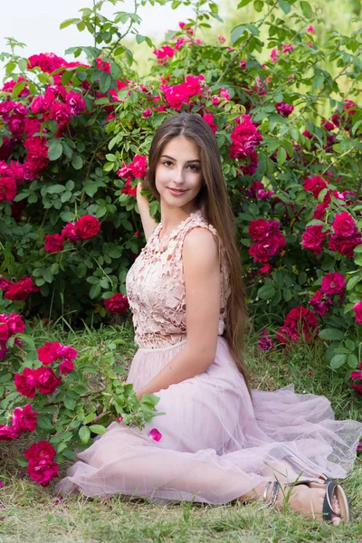 Ragazza Rose Ritratto Una Ragazza Giardino Rose Rose — Foto Stock