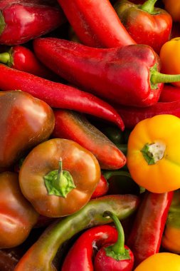 kırmızı biber, biber, sarı biber, biber bir sürü