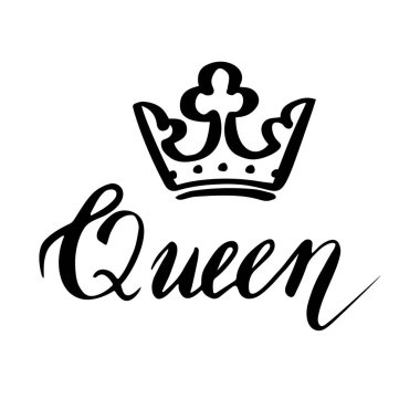 Taç lı arka plan. Kelime kraliçe ile el yazısı.