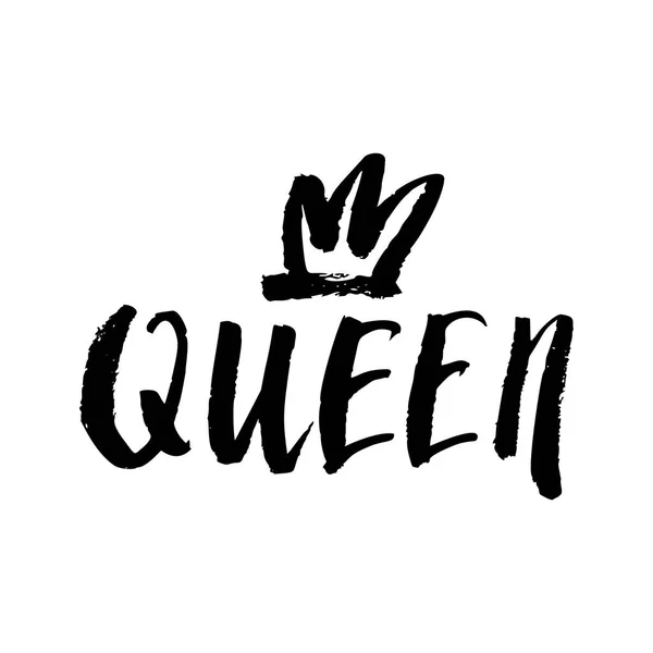 Hand skrift med ordet drottning. Bakgrund med svart krona — Stock vektor